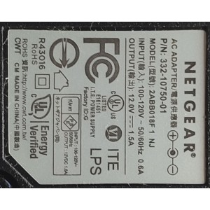 ADAPTADOR  AC NETGEAR BLANCO / NEGRO 2ABB018F 1 NJ / 332-50002-01 / 332-10750-01 / 12.0V - 1.5A	